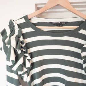 Veronica Beard Striped Ruffle Sweater Top in Medium